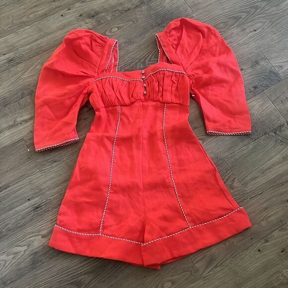 FARM Rio Red Puff Sleeve Romper - Picture 5 of 8